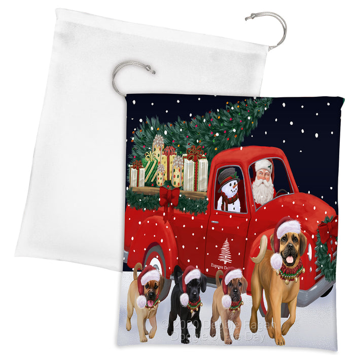 Christmas Express Delivery Red Truck Running Puggle Dogs Drawstring Laundry or Gift Bag LGB48923