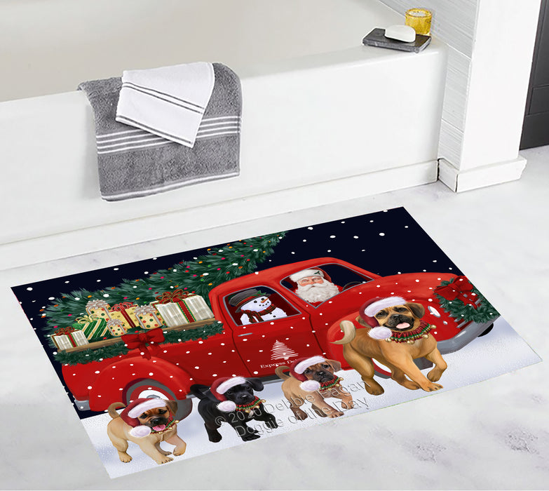 Christmas Express Delivery Red Truck Running Puggle Dogs Bath Mat BRUG53569