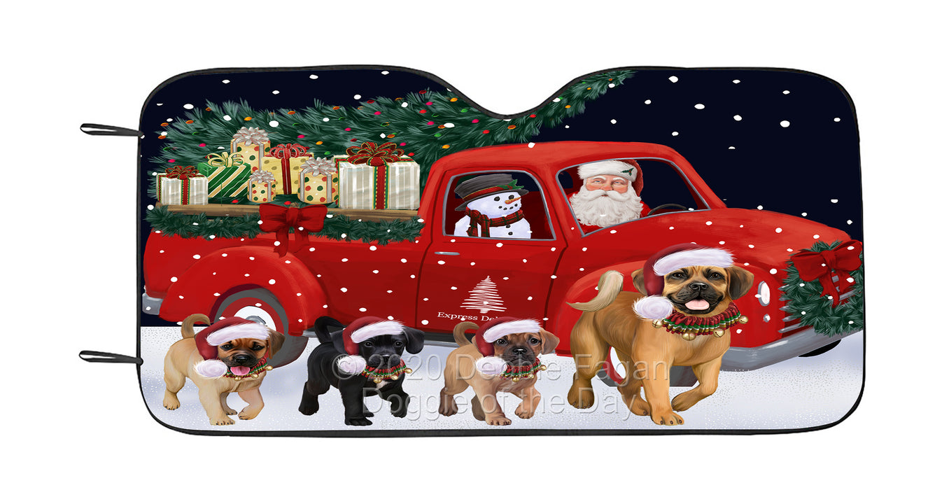 Christmas Express Delivery Red Truck Running Puggle Dog Car Sun Shade Cover Curtain