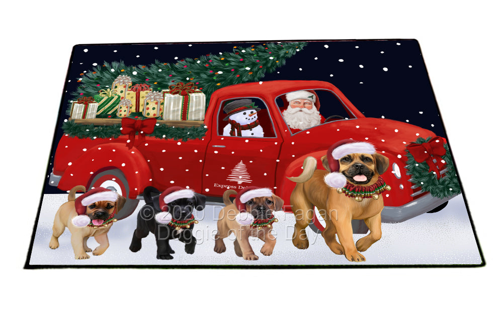 Christmas Express Delivery Red Truck Running Puggle Dogs Indoor/Outdoor Welcome Floormat - Premium Quality Washable Anti-Slip Doormat Rug FLMS56686