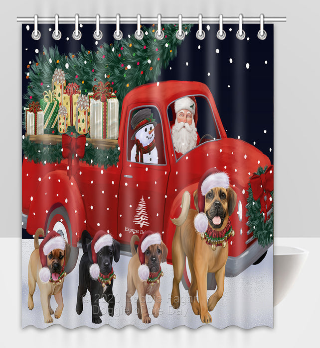 Christmas Express Delivery Red Truck Running Puggle Dogs Shower Curtain Bathroom Accessories Decor Bath Tub Screens