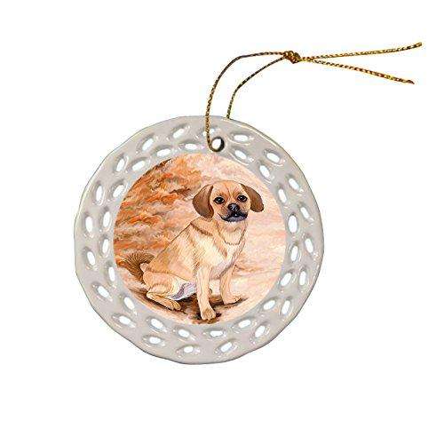 Puggle Dog Christmas Doily Ceramic Ornament