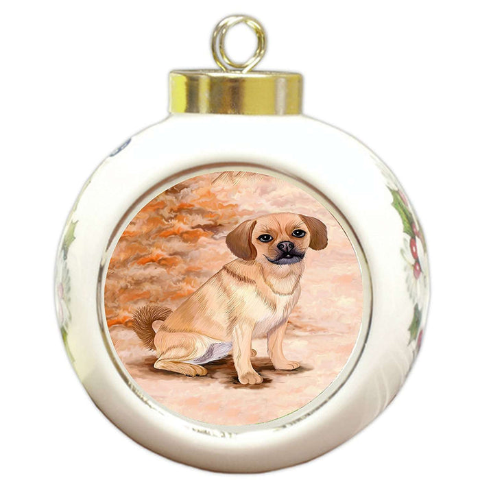 Puggle Dog Round Ball Christmas Ornament