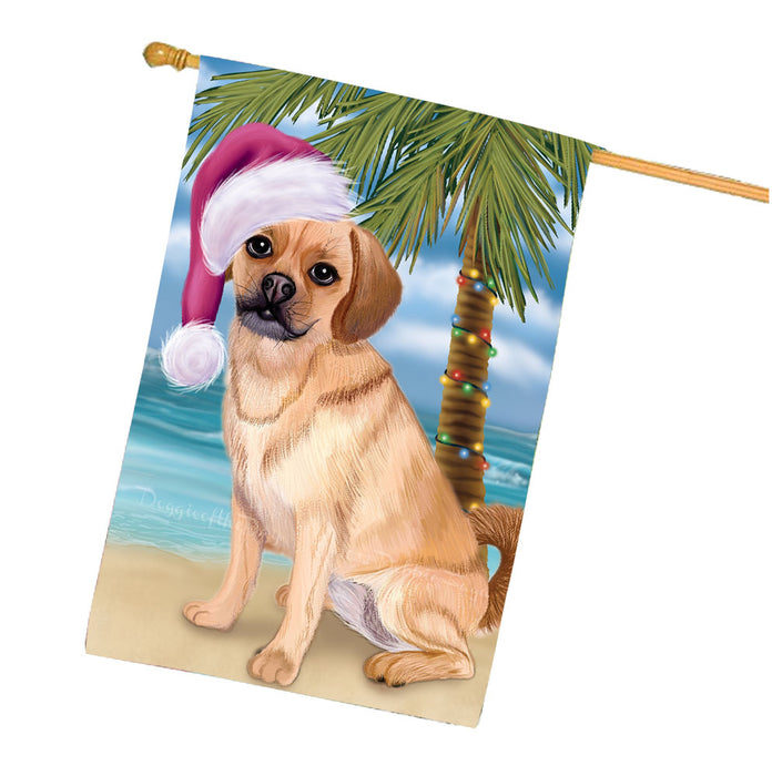 Christmas Summertime Beach Puggle Dog House Flag Outdoor Decorative Double Sided Pet Portrait Weather Resistant Premium Quality Animal Printed Home Decorative Flags 100% Polyester FLG68779