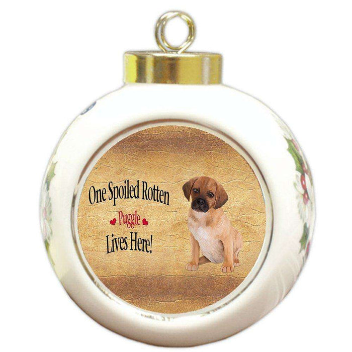 Puggle Puppy Spoiled Rotten Dog Round Ball Christmas Ornament