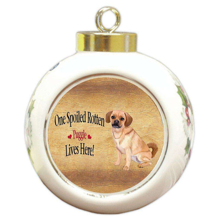 Puggle Spoiled Rotten Dog Round Ball Christmas Ornament
