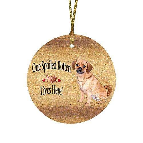 Puggle Spoiled Rotten Dog Round Christmas Ornament