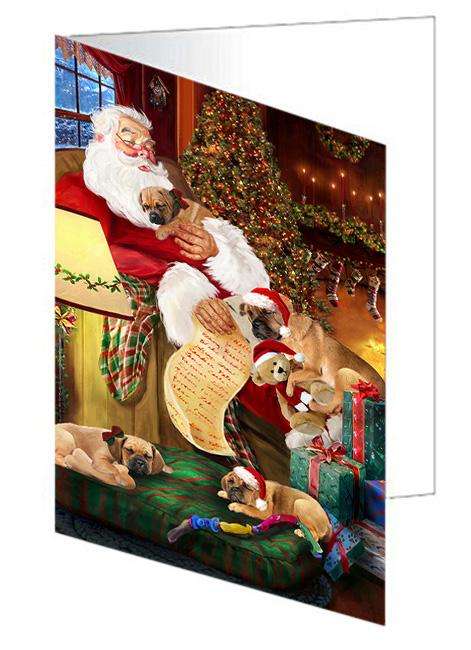 Puggles Dog and Puppies Sleeping with Santa  Handmade Artwork Assorted Pets Greeting Cards and Note Cards with Envelopes for All Occasions and Holiday Seasons GCD67577