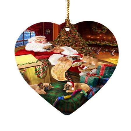 Puggles Dog and Puppies Sleeping with Santa  Heart Christmas Ornament HPOR54516