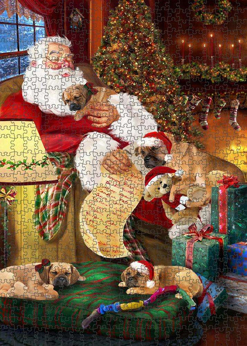 Puggles Dog and Puppies Sleeping with Santa Puzzle with Photo Tin PUZL85220
