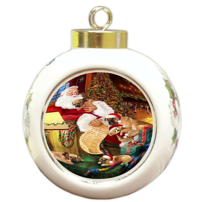 Puggles Dog and Puppies Sleeping with Santa  Round Ball Christmas Ornament RBPOR54516
