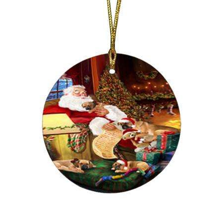 Puggles Dog and Puppies Sleeping with Santa  Round Flat Christmas Ornament RFPOR54507