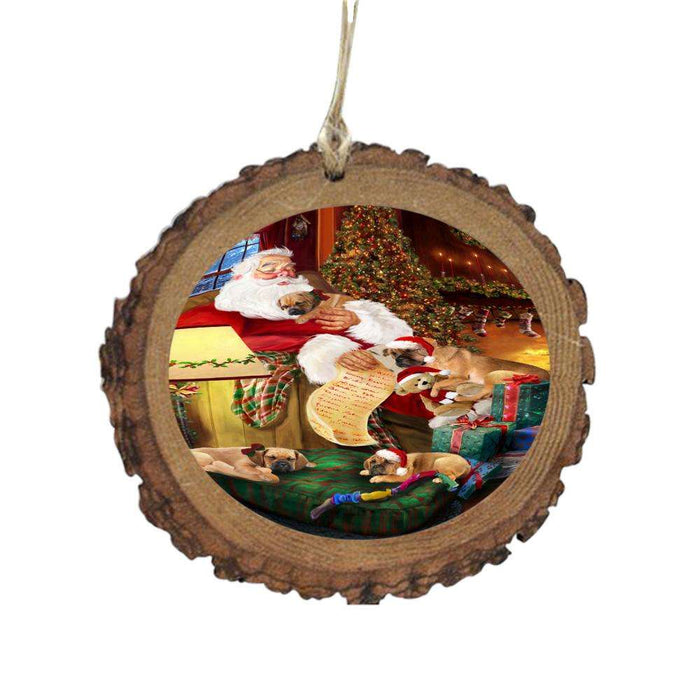 Puggles Dog and Puppies Sleeping with Santa Wooden Christmas Ornament WOR49307