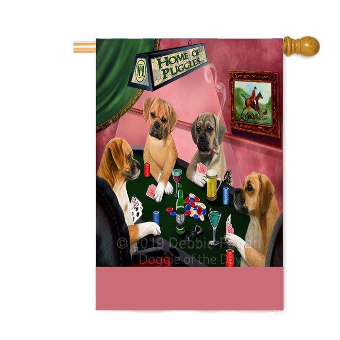 Personalized Home of Puggle Dogs Four Dogs Playing Poker Custom House Flag FLG-DOTD-A60343