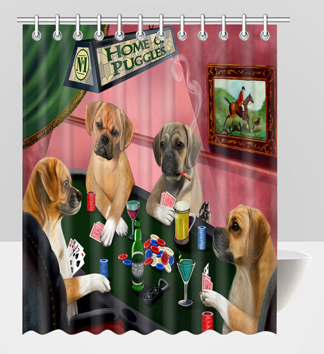 Home of  Puggle Dogs Playing Poker Shower Curtain