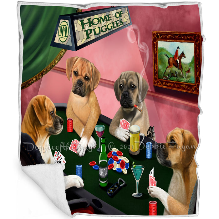 Home of Puggle 4 Dogs Playing Poker Blanket BLNKT106473