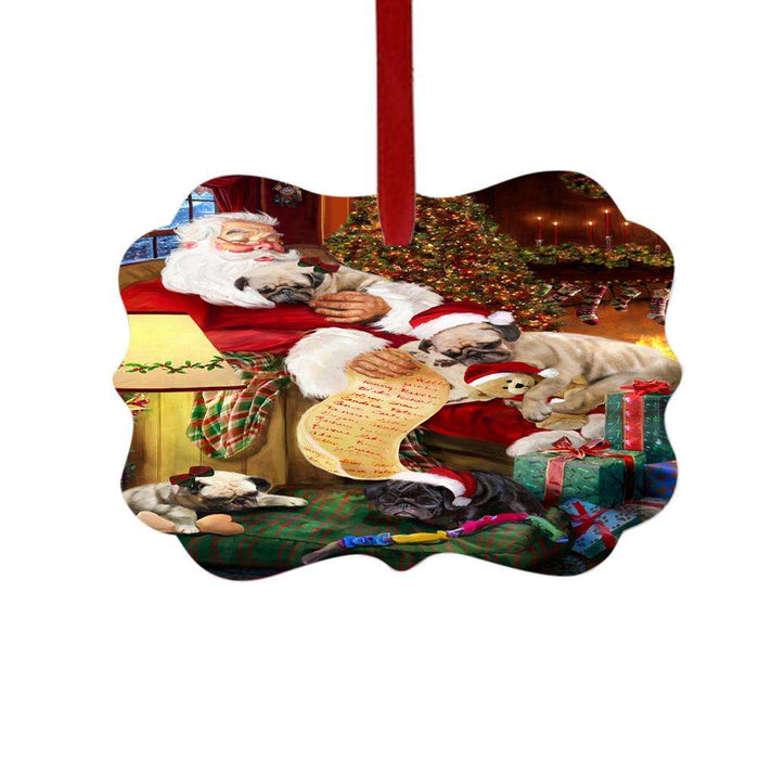 Pugs Dog and Puppies Sleeping with Santa Double-Sided Photo Benelux Christmas Ornament LOR49306