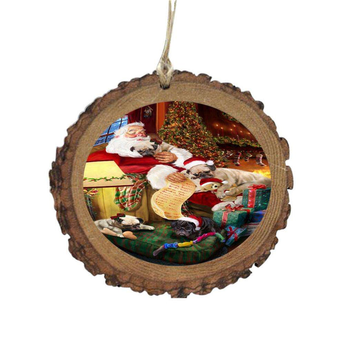 Pugs Dog and Puppies Sleeping with Santa Wooden Christmas Ornament WOR49306