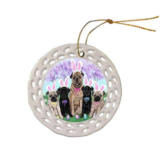 Pugs Dog Easter Holiday Ceramic Doily Ornament DPOR49223