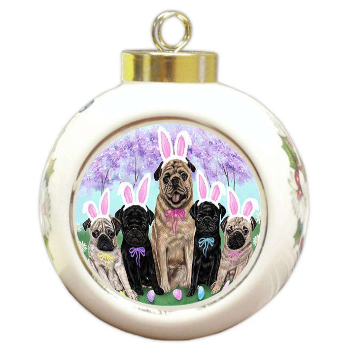 Pugs Dog Easter Holiday Round Ball Christmas Ornament RBPOR49223
