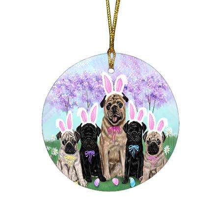 Pugs Dog Easter Holiday Round Flat Christmas Ornament RFPOR49214