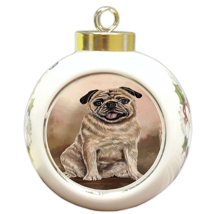 Pugs Dog Round Ball Christmas Ornament