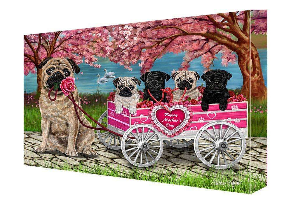Pugs Dog w/ Puppies Mother's Day Painting Printed on Canvas Wall Art Signed