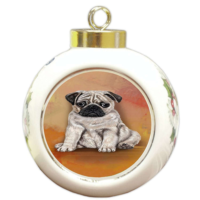 Pugs Puppy Dog Round Ball Christmas Ornament