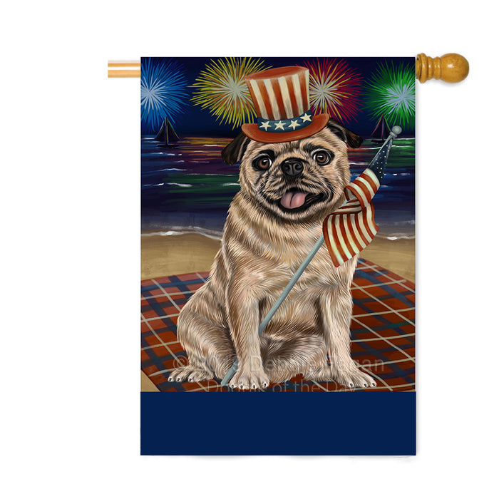 Personalized 4th of July Firework Pug Dog Custom House Flag FLG-DOTD-A58086