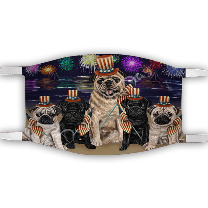 4th of July Independence Day Pug Dogs Face Mask FM49429