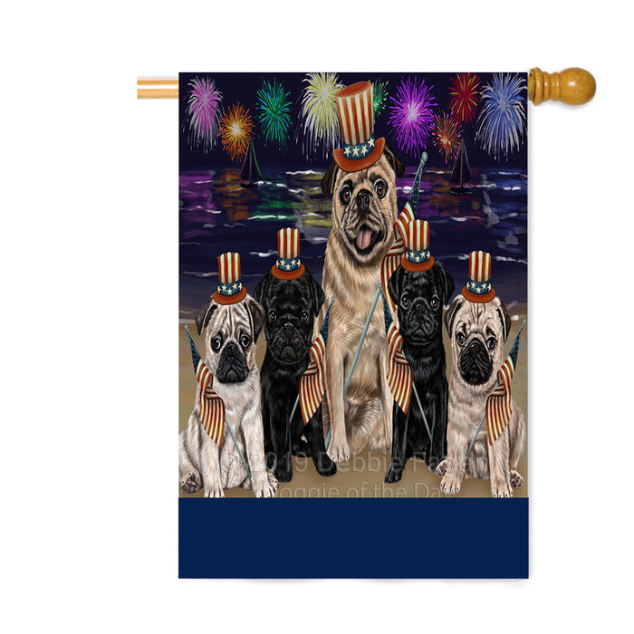Personalized 4th of July Firework Pug Dogs Custom House Flag FLG-DOTD-A58087