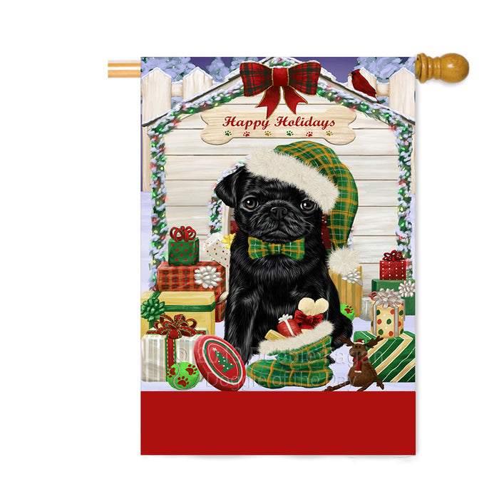 Personalized Happy Holidays Christmas Pug Dog House with Presents Custom House Flag FLG-DOTD-A59415