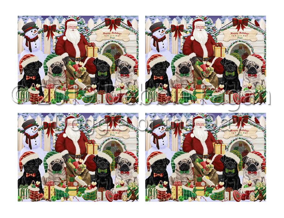 Happy Holidays Christmas Pug Dogs House Gathering Placemat