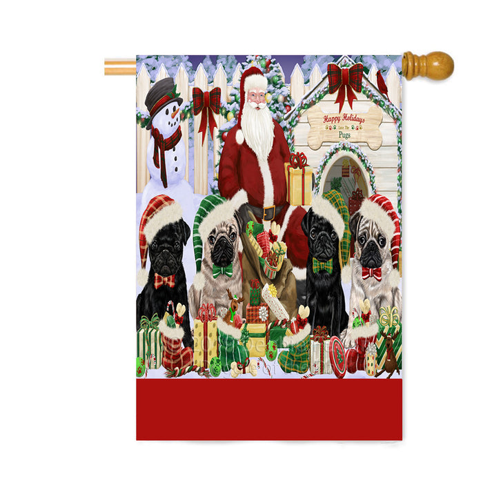 Personalized Happy Holidays Christmas Pug Dogs House Gathering Custom House Flag FLG-DOTD-A58602