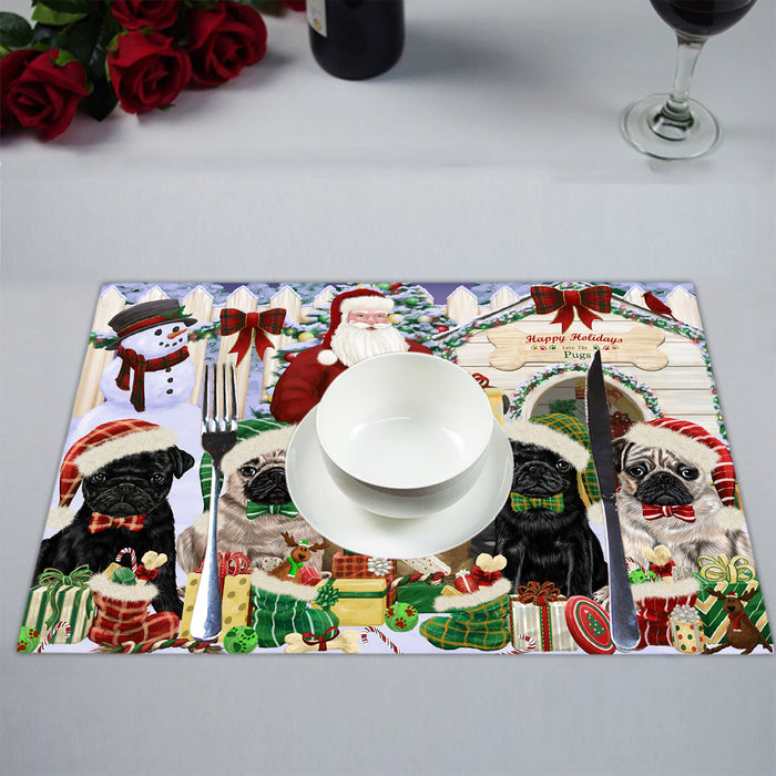 Happy Holidays Christmas Pug Dogs House Gathering Placemat