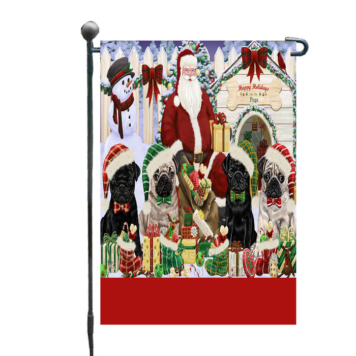 Personalized Happy Holidays Christmas Pug Dogs House Gathering Custom Garden Flags GFLG-DOTD-A58546