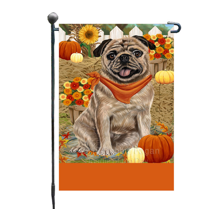 Personalized Fall Autumn Greeting Pug Dog with Pumpkins Custom Garden Flags GFLG-DOTD-A62011