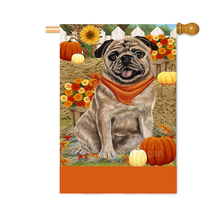 Personalized Fall Autumn Greeting Pug Dog with Pumpkins Custom House Flag FLG-DOTD-A62067