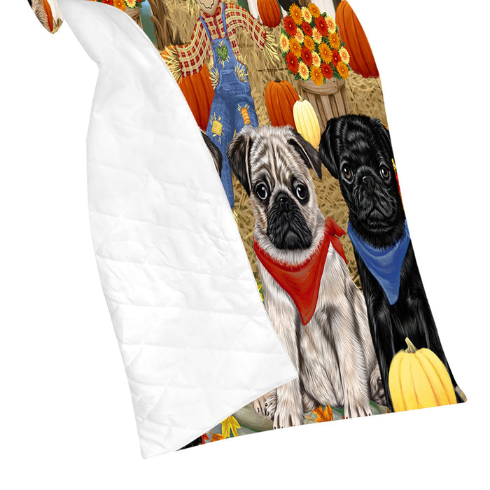 Fall Festive Harvest Time Gathering Pug Dogs Quilt