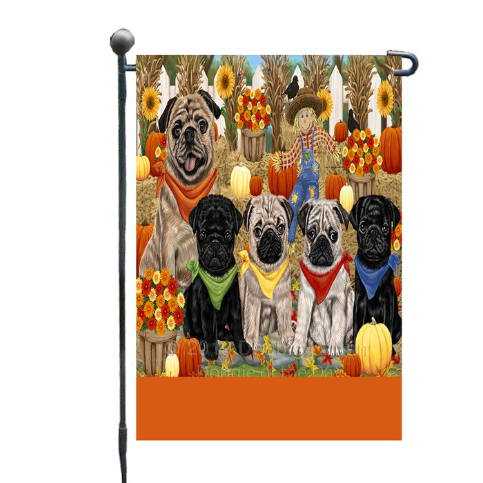 Personalized Fall Festive Gathering Pug Dogs with Pumpkins Custom Garden Flags GFLG-DOTD-A62012