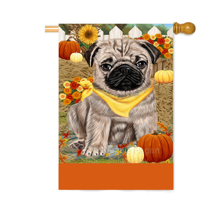 Personalized Fall Autumn Greeting Pug Dog with Pumpkins Custom House Flag FLG-DOTD-A62069