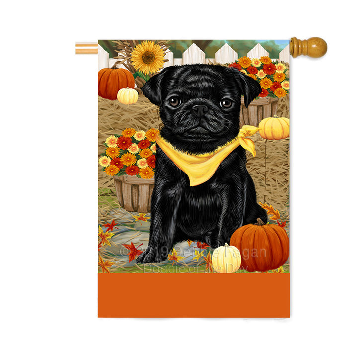 Personalized Fall Autumn Greeting Pug Dog with Pumpkins Custom House Flag FLG-DOTD-A62070