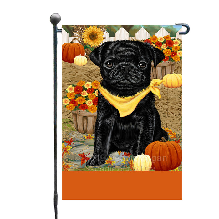 Personalized Fall Autumn Greeting Pug Dog with Pumpkins Custom Garden Flags GFLG-DOTD-A62014