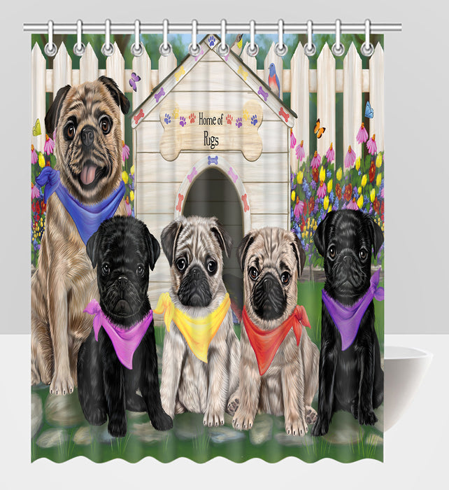 Spring Dog House Pug Dogs Shower Curtain
