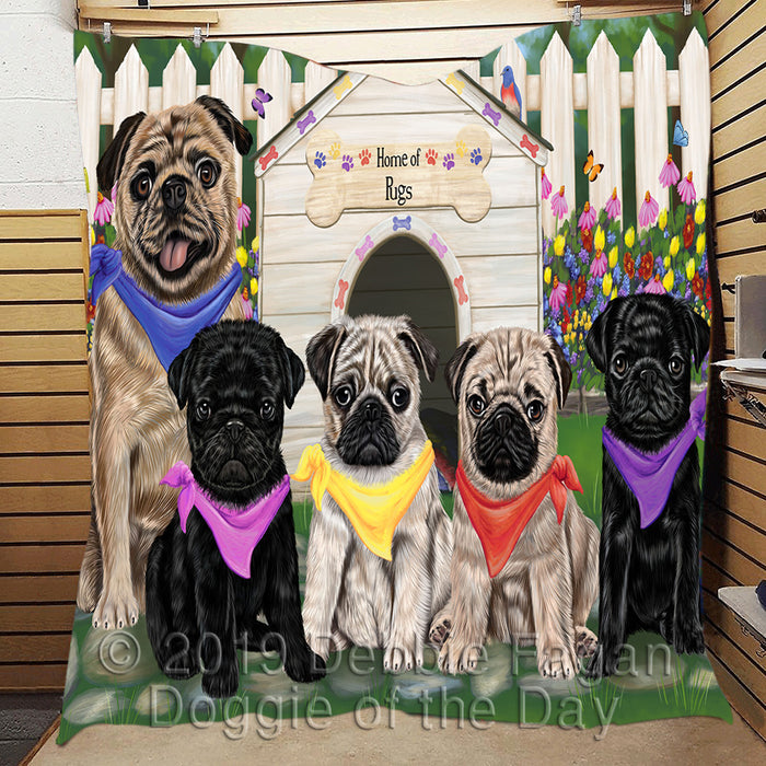 Spring Dog House Pug Dogs Quilt