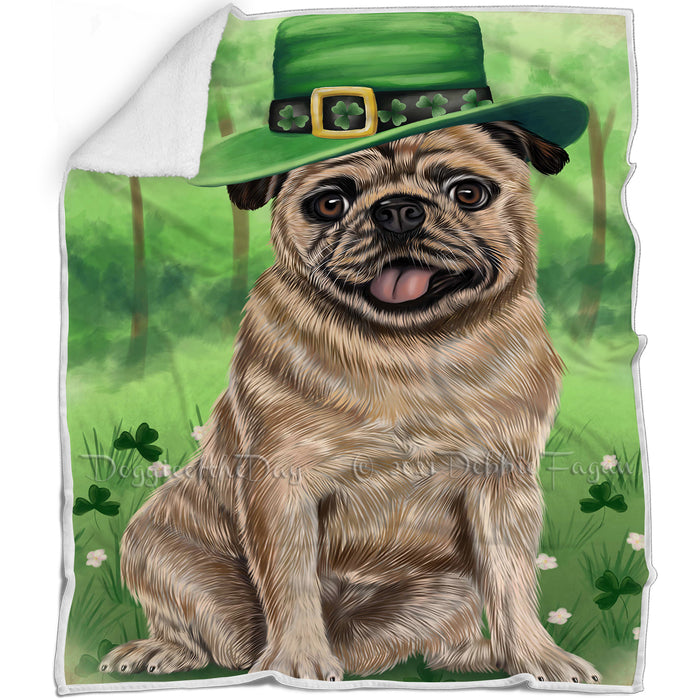 St. Patricks Day Irish Portrait Pug Dog Blanket BLNKT58719