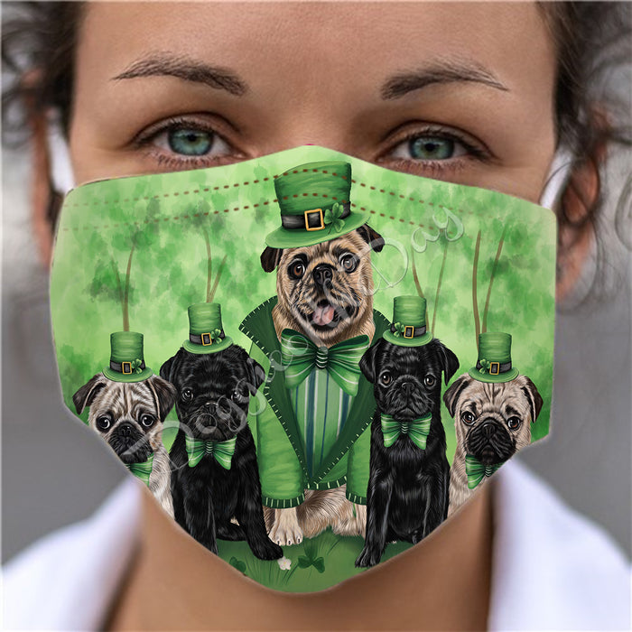 St. Patricks Day Irish Pug Dogs Face Mask FM50176