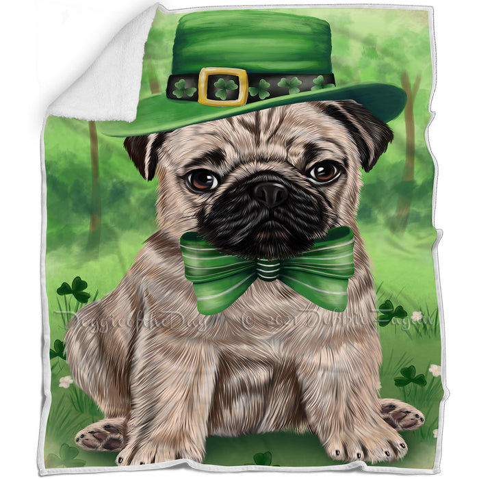 St. Patricks Day Irish Portrait Pug Dog Blanket BLNKT58737