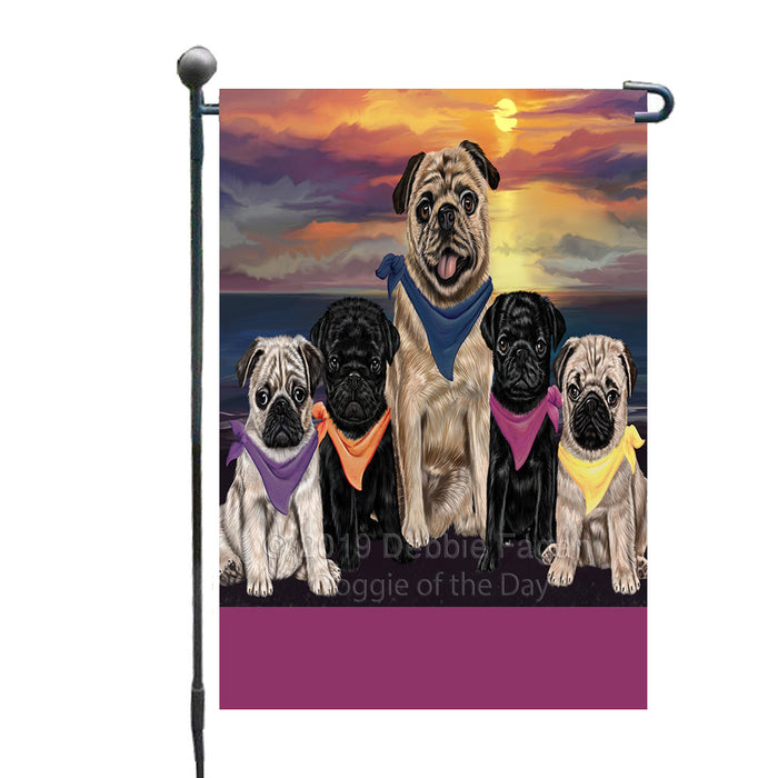 Personalized Family Sunset Portrait Pug Dogs Custom Garden Flags GFLG-DOTD-A60621
