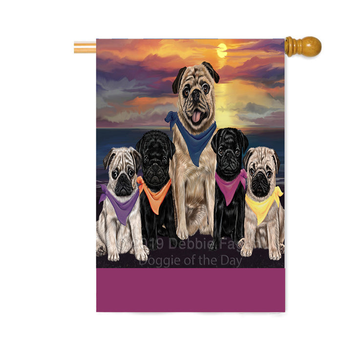 Personalized Family Sunset Portrait Pug Dogs Custom House Flag FLG-DOTD-A60677